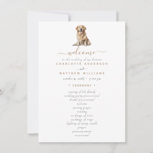 Pet Simple Black & Gold Text Wedding Program (Front)