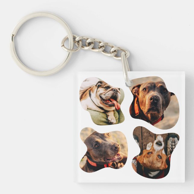 Pet Simple Modern Playful Four Photo Key Ring (Front)