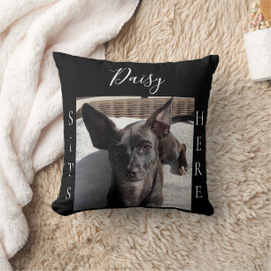 Pet Sits Here Black Custom Photo Cushion