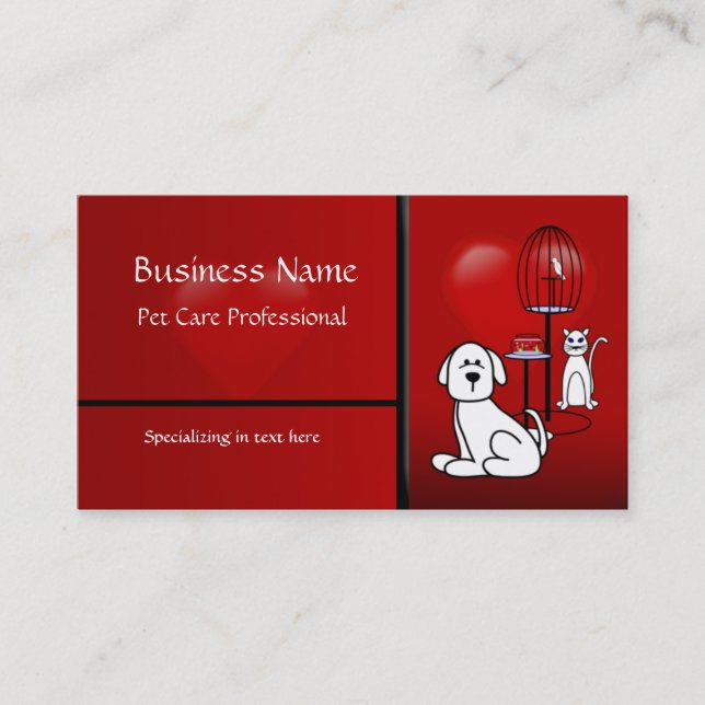 Pet Sitter Boarding Business Hearts Business Card (Front)
