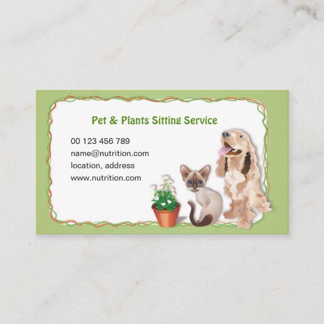 Pet Sitter Business Card. Dog & Cat care Service Card (Front)