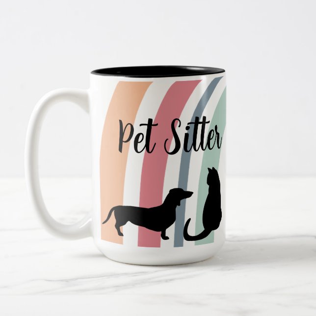 'Pet Sitter' Cheerful Rainbow Dog Cat Silhouette  Two-Tone Coffee Mug (Left)