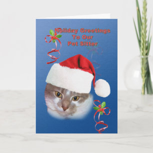 Pet Sitter, Christmas, Cat in Santa Hat Holiday Card