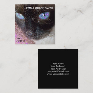 pet sitter cute cat photo square business card