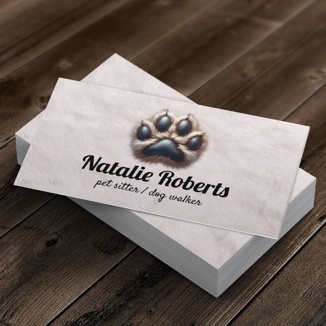 Pet Sitter Cute Furry Paw Print Dog Walker Business Card (Creator Uploaded)
