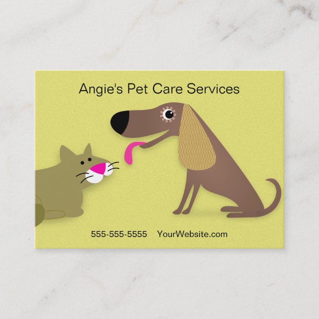 Pet Sitter - Dog & Cat Yellow Business Card (Front)
