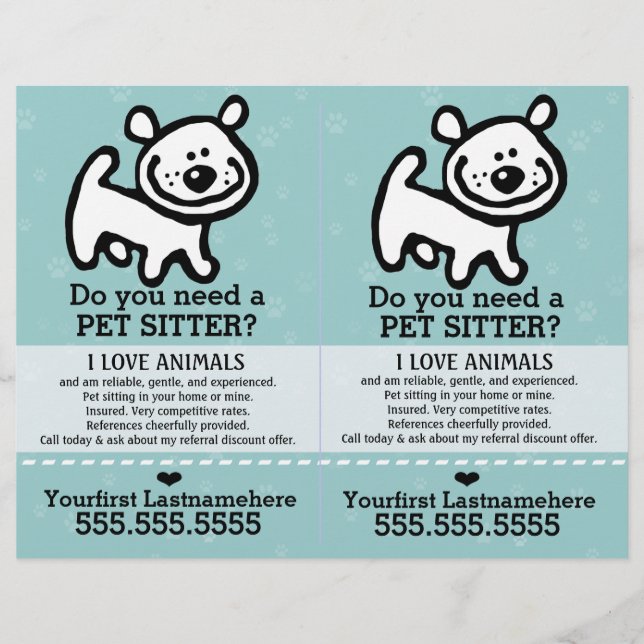 Pet Sitter.Dog Sitter.2 for 1.Customisable. Flyer (Front)