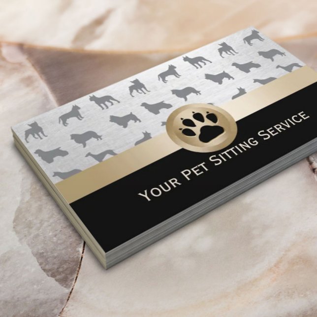 Pet Sitter Elegant Black & Gold Paw Print Business Card (Creator Uploaded)