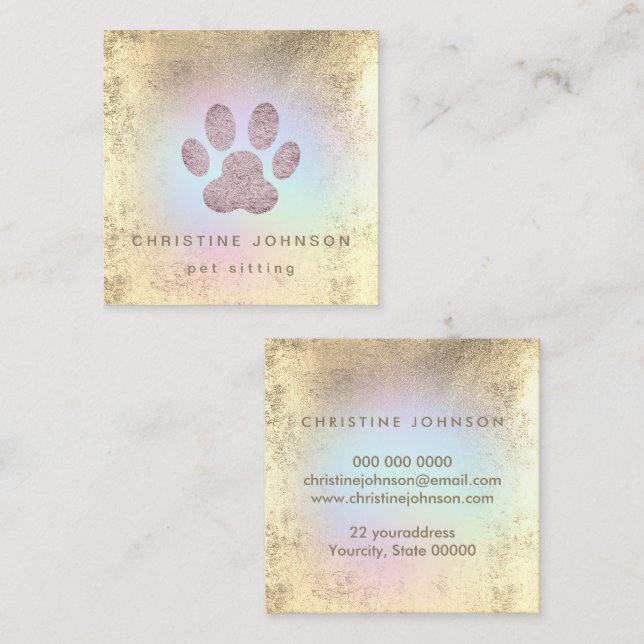 pet sitter FAUX foil paw print logo Square Business Card (Front/Back)