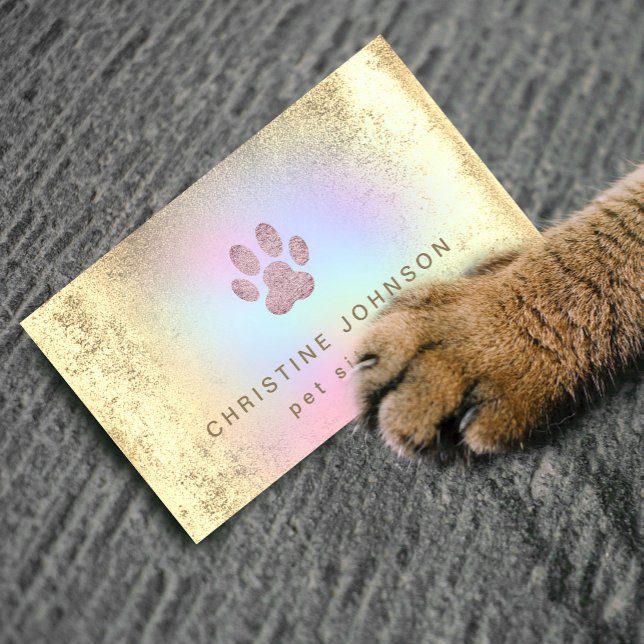 pet sitter FAUX gold foil paw print logo Business Card (Creator Uploaded)