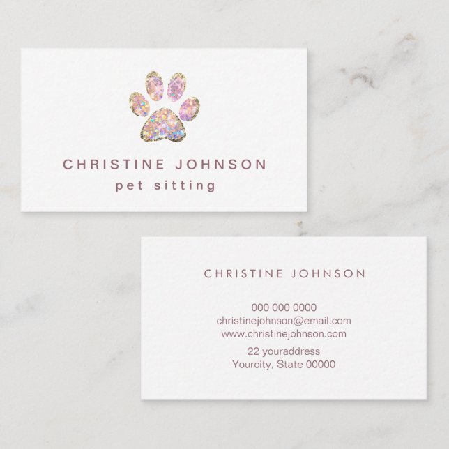 pet sitter glitter paw print logo business card (Front/Back)