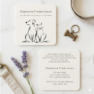 Pet Sitter Minimalist Black and Cream Line Art Square Business Card