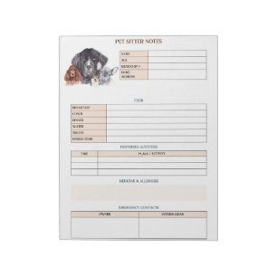 Pet Sitter Notes for Dog Mum or Cat Mum