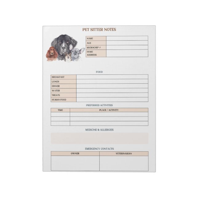 Pet Sitter Notes for Dog Mum or Cat Mum (Rotated)