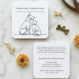 Pet Sitter One Line Art Continuous Drawing Square Business Card