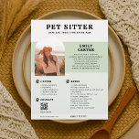 Pet Sitter Photo Sage QR Code Flyer<br><div class="desc">This professionally crafted flyer is designed for pet sitters who want to connect with pet parents in a warm, professional way. At the top, make a lasting impression with your business name in bold retro serif font and your personalised tagline beneath—setting the tone for loving, reliable care. Just below, feature...</div>