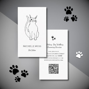 Pet Sitter QR code Cute Winking Cat Black White  Business Card