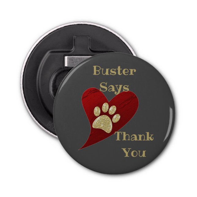 Pet Sitter Thank You Glittery Gold Paw Print Bottle Opener (Front)