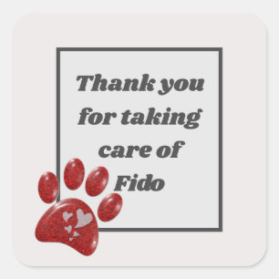 Pet Sitter Thank You Paw Print Hearts Dog Walker Square Sticker