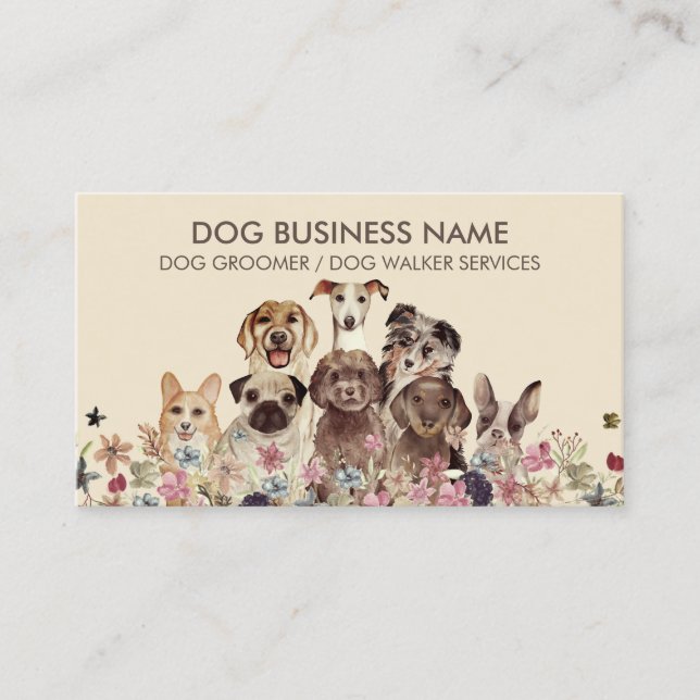 Pet Sitter Walker dog petcare brown sketch Business Card (Front)
