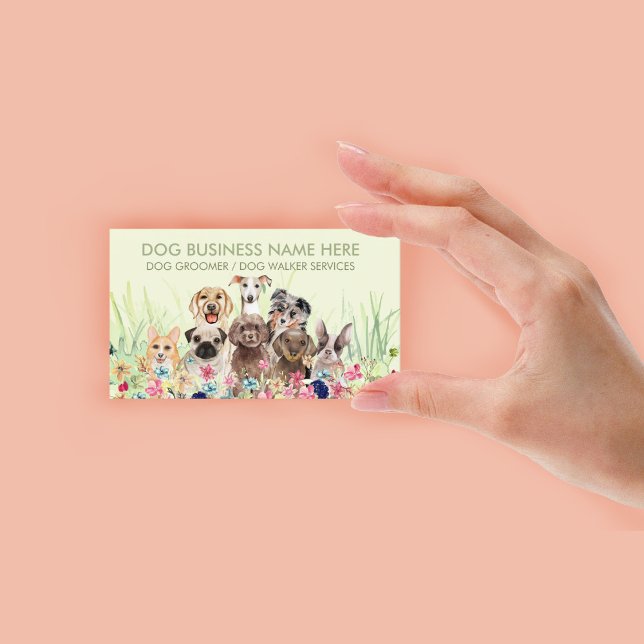 Pet Sitter Walker dog petcare green floral Business Card (Pet Sitter Walker dog petcare green floral Business Card)