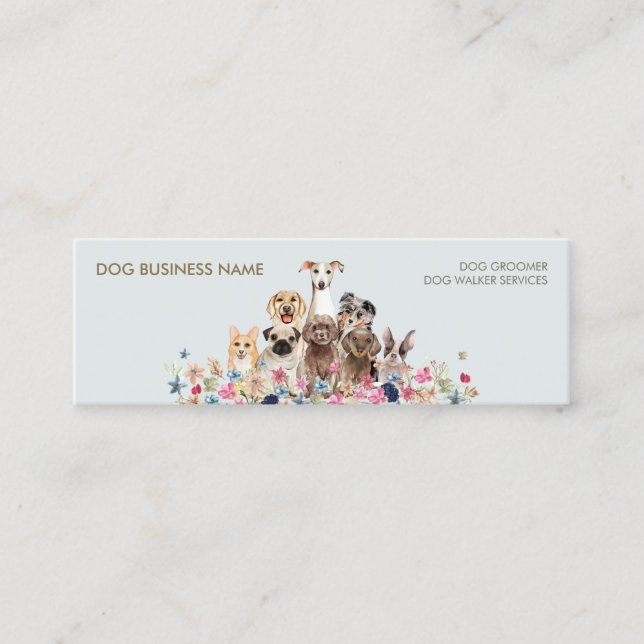 Pet Sitter Walker dog petcare pastel blue brown Mini Business Card (Front)