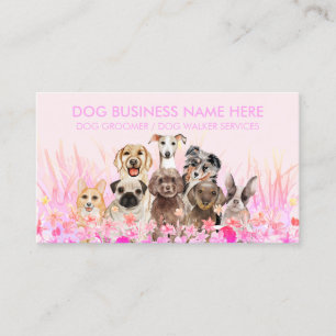 Pet Sitter Walker dog petcare pink flowers Business Card