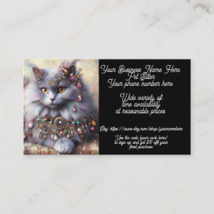 Pet Sitter Whimsical Grey Kitty Cat Jewellery Business Card