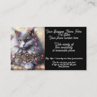 Pet Sitter Whimsical Grey Kitty Cat Jewellery Business Card