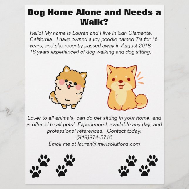 Pet Sitting and Dog Walking Flyer (Front)