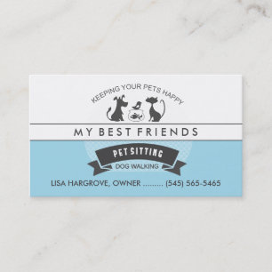 Pet Sitting & Care Blue & White Retro Design Business Card
