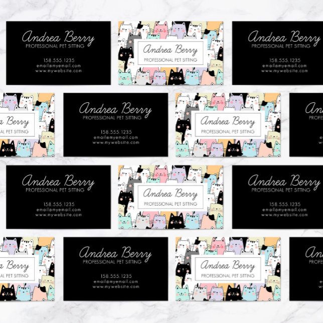 Pet Sitting Colourful Cat Theme Business Card (Creator Uploaded)