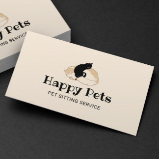 Pet Sitting Cute Dog & Cat Logo Pet Care Business Card
