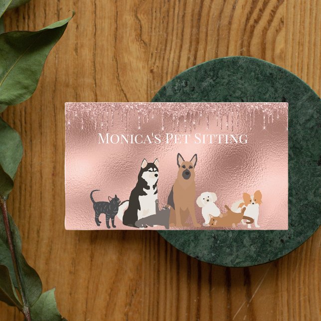 Pet Sitting Dog Cat Pet Sitting Rose gold Foil Business Card (Creator Uploaded)