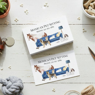 Pet Sitting Dog Cat Training Watercolor Pets Horse Business Card
