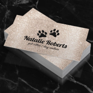 Pet Sitting Dog Paws Logo Modern Gold Glitter Business Card
