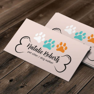 Pet Sitting Dog Walker Cute Colour Paws Blush Pink Business Card