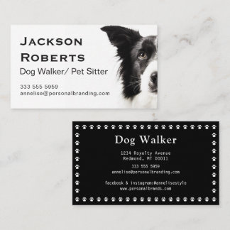 Pet Sitting Dog Walker Cute White Paws Modern  Business Card