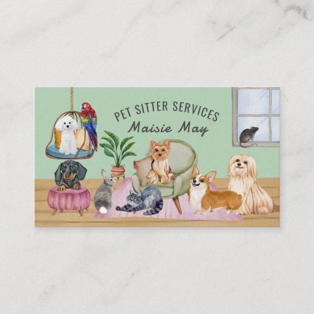 Pet Sitting, Dog Walking, Grooming Business Card (Front)