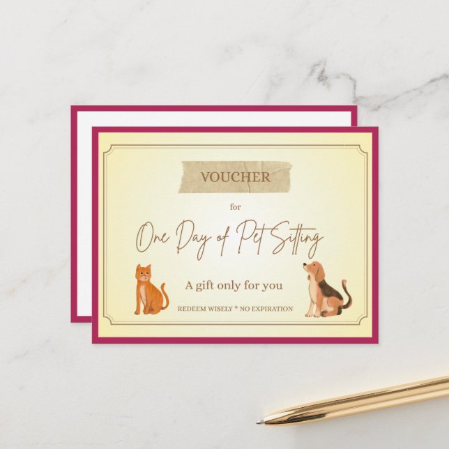 'Pet Sitting' Funny Gift Voucher Postcard (Front/Back In Situ)