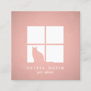 Pet Sitting Groomer Services Pink Rose Gold Modern Square Business Card