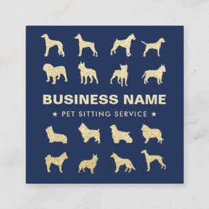Pet Sitting Modern Gold Dogs Silhouettes Navy Blue Square Business Card