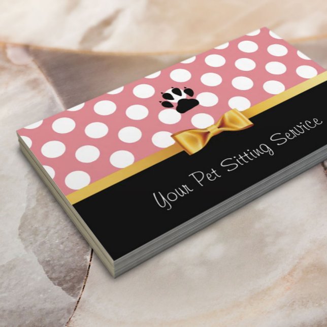 Pet Sitting Pet Care Cute Pink Polka Dots Business Card (Creator Uploaded)