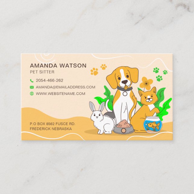 Pet Sitting, Pet Shop, veterinary clinic, Pet care Business Card (Front)