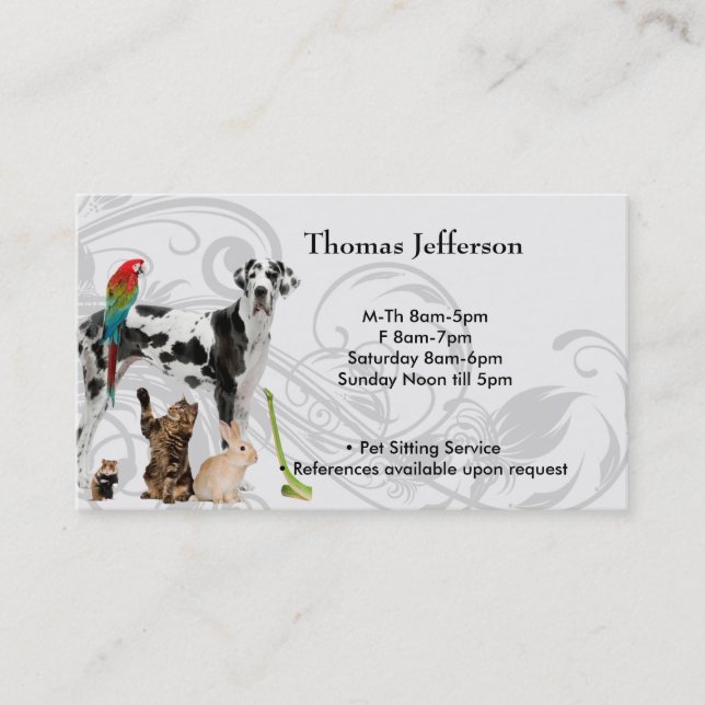 Pet Sitting Service  Business Card (Front)