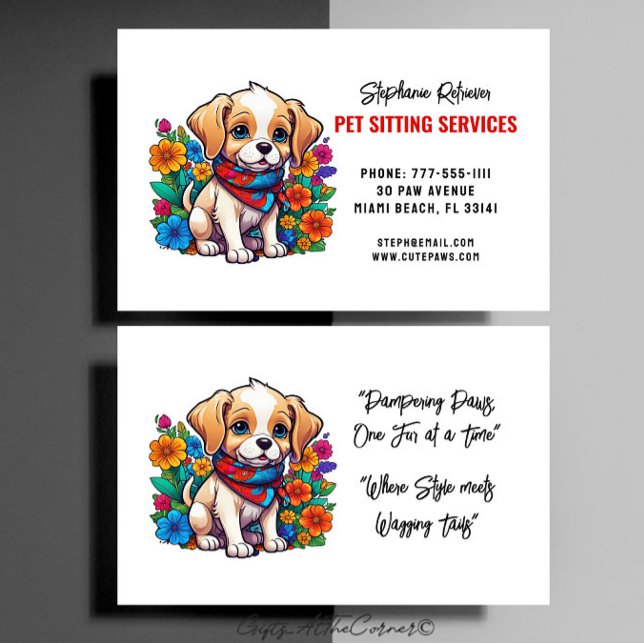 Pet Sitting Service Cute Puppy Business Card (Creator Uploaded)