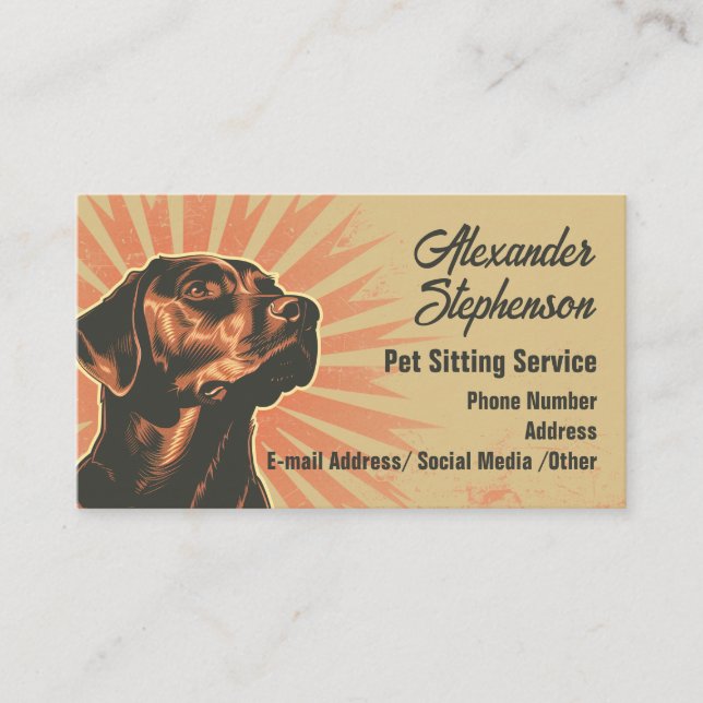 Pet Sitting Service Dog Walking Retro Black Lab Business Card (Front)