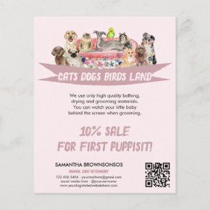 Pet Sitting Services Dog Cat Bird Pink Sofa QR Flyer