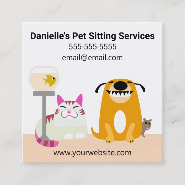 Pet Sitting Services Square Business Card (Front)