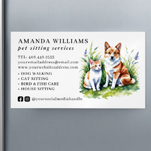 Pet Sitting Services Watercolor  Magnetic Business Card